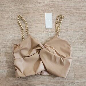 Endless Blu Faux Leather Tan Crop Top Size Medium